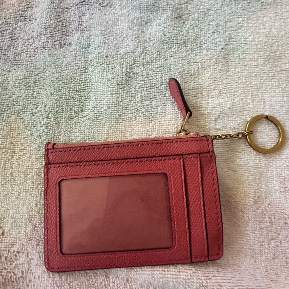 Coach Red Card Holder with Gold Key Ring